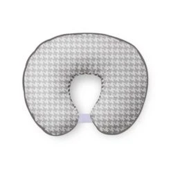 Bacati - 3 Pc Houndstooth/Herringbone Gray Muslin Hugster Feeding & Infant Support Nursing Pillow With 2 Removable Zippered Covers