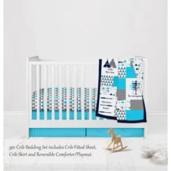 Bacati - Woodlands Forest Animals Aqua/Navy/Grey 3 Pc Crib Bedding Set -Bacati GUEST 0118e8b6 0353 456d 8eff f435712b4818