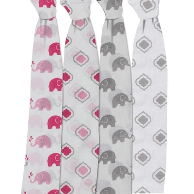 Bacati - Elephants Pink/Gray Muslin Swaddling Blankets Set Of 4 4 Bacati - Elephants Pink/Gray Muslin Swaddling Blankets Set Of 4 - Image 2