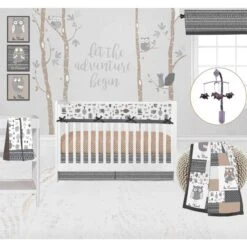 Bacati - Owls Gray/Beige Neutral Cotton Crib Rail Guard Covers Set Of 2 Small Side -Bacati GUEST 0b8704a6 9a7a 45a8 a5fa 8a26ae30e391