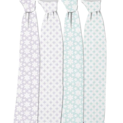 Bacati - Petals/Floral Muslin Swaddling Blankets Set Of 4 Aqua/Lilac 4 Bacati - Petals/Floral Muslin Swaddling Blankets Set Of 4 Aqua/Lilac - Image 2
