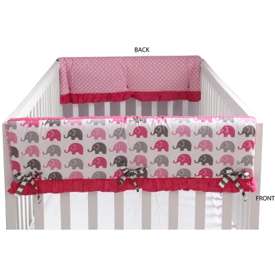 Bacati - Elephants Crib Rail Guard Covers Pink/Gray Set Of 2 Small Side 4 Bacati - Elephants Crib Rail Guard Covers Pink/Gray Set Of 2 Small Side - Image 2