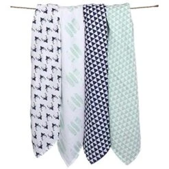 Bacati - Noah Mint/Navy Buck/Feathers/Triangles Muslin Swaddling Blankets Set Of 4 -Bacati GUEST 13215e0d 8ad9 4b94 bf36 18bf1e6027ba
