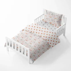 Bacati - Basketball Orange/Gray Muslin 4 Pc Toddler Bedding Set