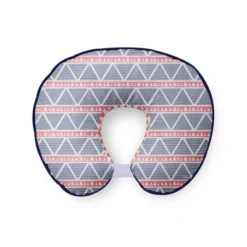 Bacati - 3 Pc Emma Aztec Coral/Navy Large Triangles Muslin Hugster Feeding & Infant Support Nursing Pillow With 2 Removable Zippered Covers