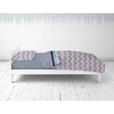 Bacati - Emma Coral/Mint/Navy Triangles Muslin 4 Pc Toddler Bedding Set 5 Bacati - Emma Coral/Mint/Navy Triangles Muslin 4 Pc Toddler Bedding Set - Image 3
