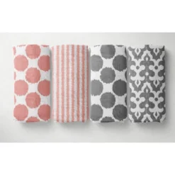 Bacati - Ikat Dots Stripes Coral Grey Muslin Girls 8 Pc Crib Set With Crib Rail Guard -Bacati GUEST 172eea80 3ce1 4bf6 a126 5e266db183e5