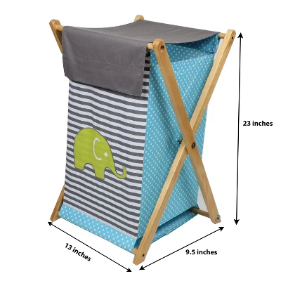 Bacati - Elephants Aqua/Lime/Gray Laundry Hamper With Wooden Frame 3 Bacati - Elephants Aqua/Lime/Gray Laundry Hamper With Wooden Frame