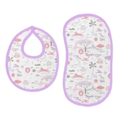 Bacati - Jungle Safari Lilac/Coral Muslin 4 Pc Bibs/Burpies