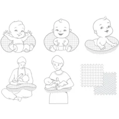 Bacati - 3 Pc Houndstooth/Herringbone Gray Muslin Hugster Feeding & Infant Support Nursing Pillow With 2 Removable Zippered Covers -Bacati GUEST 1a336444 3f7a 4a80 9de4 640c636efeec