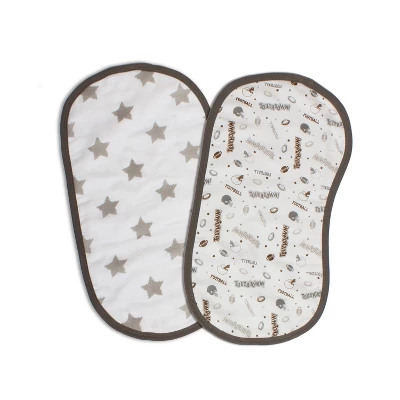 Bacati - Football Brown/Gray Muslin 4 Pc Set Of Bibs & Burp Cloths Set 4 Bacati - Football Brown/Gray Muslin 4 Pc Set Of Bibs & Burp Cloths Set - Image 2