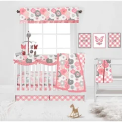 Bacati - Watercolor Floral Coral Gray Long Side Crib Rail Guard Cover -Bacati GUEST 1c0f3323 ec6d 40f9 b199 b708a3890a62