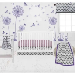 Bacati - Ikat Dots Leopard Purple Grey Girls 10 Pc Crib Set With 2 Crib Fitted Sheets 4 Muslin Swaddling Blankets