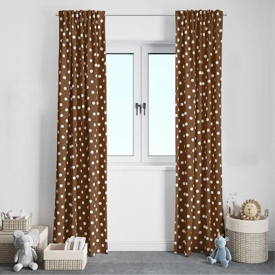 Bacati - Dots Chocolate Cotton Printed Single Window Curtain Panel 4 Bacati - Dots Chocolate Cotton Printed Single Window Curtain Panel - Image 2