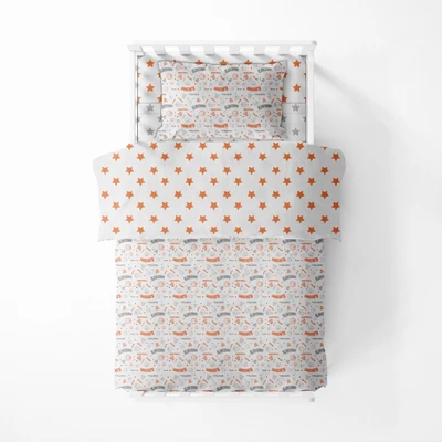 Bacati - Basketball Orange/Gray Muslin 4 Pc Toddler Bedding Set 4 Bacati - Basketball Orange/Gray Muslin 4 Pc Toddler Bedding Set - Image 2