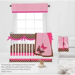 Bacati - Buttefly Pink Chocolate 6 Pc Crib Bedding Set With Long Rail Guard Cover -Bacati GUEST 27b0b858 4615 4962 a03e 41dca3242134