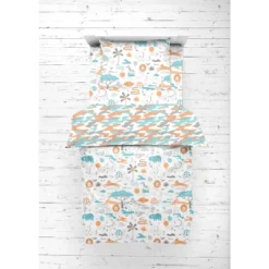 Bacati - Jungle Safari Boys Aqua/Orage Muslin 5 Pc Toddler Bedding Set With Dec Pillow -Bacati GUEST 295c1544 7c95 4ce7 ad4a ca866d0ca1f9