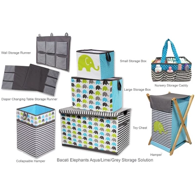 Bacati - Elephants Aqua/Lime/Gray Collapsible Laundry Hamper 6 Bacati - Elephants Aqua/Lime/Gray Collapsible Laundry Hamper - Image 4