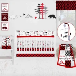 Bacati - Lumberjack Red/Black/Gray Boys Cotton Long Crib Rail Guard Cover -Bacati GUEST 2f20394d 9a7f 4d5c 912d 02e1268cb28a