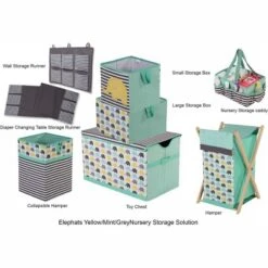 Bacati - Elephants Mint/Yellow/Gray Laundry Hamper With Wooden Frame -Bacati GUEST 2f453925 c2c0 4d1e 9592 078b557a1b33 1