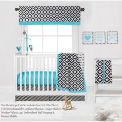 Bacati - Love Black Turquoise 10 Pc Crib Bedding Set With 2 Crib Fitted Sheets -Bacati GUEST 313003db 320c 4872 8e25 a6dcac6d007e