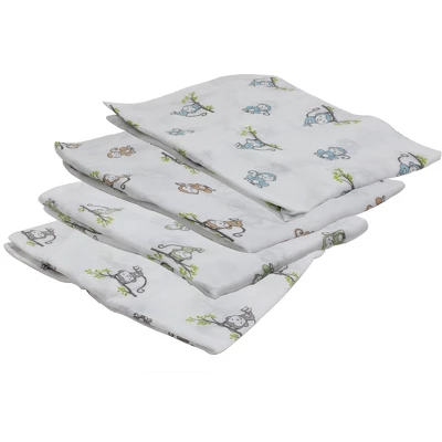 Bacati - Happy Monkeys Blue/Green/Gray Boys Muslin Swaddling Blankets Set Of 4 5 Bacati - Happy Monkeys Blue/Green/Gray Boys Muslin Swaddling Blankets Set Of 4 - Image 3