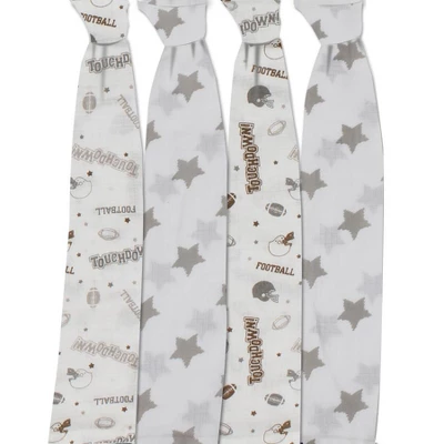Bacati - Football Brown/Gray Muslin Swaddling Blankets Set Of 4 4 Bacati - Football Brown/Gray Muslin Swaddling Blankets Set Of 4 - Image 2