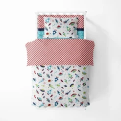 Bacati - Airspace Aqua Navy Green Red 4 Pc Toddler Bedding Set -Bacati GUEST 36e39220 ec36 47f5 b62b 066e26044446