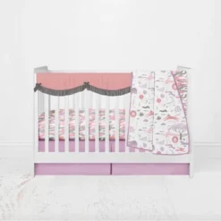 Bacati - Solid Girls Lilac/Coral/Gray Solid Long Crib Rail Guard Cover -Bacati GUEST 372cbc49 13fa 41e1 8d9b 18ba248a4813