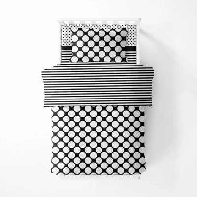Bacati - Dots Pin Stripes Black White 3 Pc Toddler Bed Sheet Set 6 Bacati - Dots Pin Stripes Black White 3 Pc Toddler Bed Sheet Set - Image 4