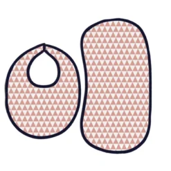 Bacati - Olivia Coral/Navy Feathers/Triangles Muslin 4 Pc Set Of Bibs & Burp Cloths Set -Bacati GUEST 388acc2a 34c6 4b8a bcbf 0fb26ed2e0c8