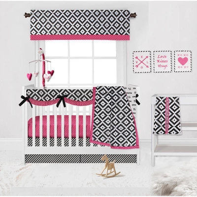 Bacati - Love Black/Fuschia Set Of 2 Small Side Crib Rail Guard Covers 5 Bacati - Love Black/Fuschia Set Of 2 Small Side Crib Rail Guard Covers - Image 3