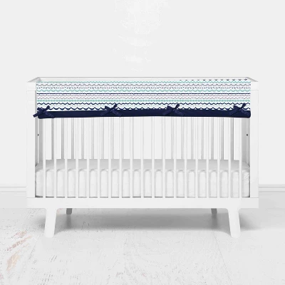 Bacati - Noah Long Crib Rail Guard Cover Mint/navy 4 Bacati - Noah Long Crib Rail Guard Cover Mint/navy - Image 2