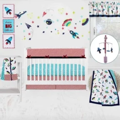 Bacati - Space Multicolor Boys Cotton Long Crib Rail Guard Cover -Bacati GUEST 4056cce2 d7ec 47e9 bd9c 9c5028525c36