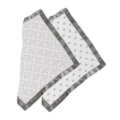 Bacati - Love/Hearts Muslin 2 Pc Security Blankets, Gray