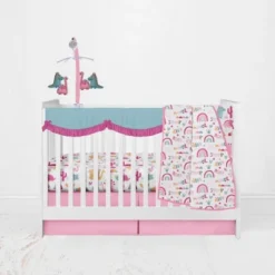Bacati - Little Dino Girls Fucshia/Aqua Solid Long Crib Rail Guard Cover -Bacati GUEST 44647de9 a436 498e 855d 0a7cfce28f49