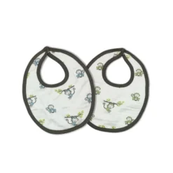 Bacati - Happy Monkeys Blue/Green Muslin 4 Pc Set Of Bibs & Burp Cloths Set