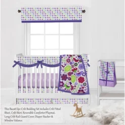 Bacati - Botanical Floral Birds Purple Multicolor 6 Pc Crib Bedding Set With Long Rail Guard Cover -Bacati GUEST 477ccc3a 6945 4f51 b0bd 4db1dda34d01