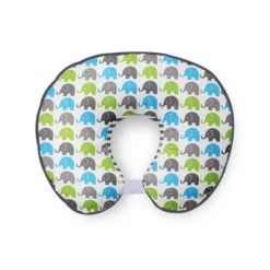 Bacati - 3 Pc Elephants Aqua Lime Gray Hugster Feeding & Infant Support Nursing Pillow With 2 Removable Zippered Covers
