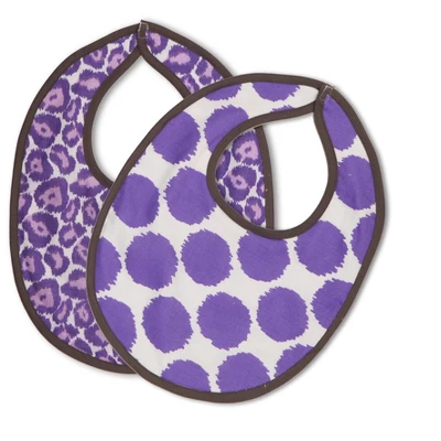 Bacati - Ikat Lilac/Gray Dots/Leopard Muslin 4 Pc Set Of Bibs & Burp Cloths Set 3 Bacati - Ikat Lilac/Gray Dots/Leopard Muslin 4 Pc Set Of Bibs & Burp Cloths Set