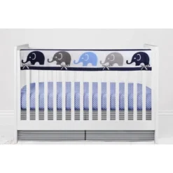 Bacati - Elephants Blue/Navy/Gray 6 Pc Crib Bedding Set With Long Rail Guard Cover -Bacati GUEST 48d06168 9157 420f 8ccb 8192a35199d2