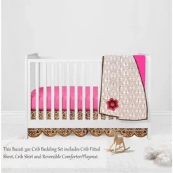 Bacati - Damask Pink Fuschia Chocolate 3 Pc Crib Bedding Set -Bacati GUEST 4a70ef9d 4c5e 463e acd1 007b579f8362