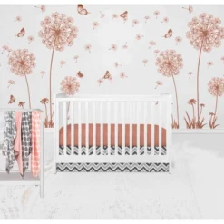 Bacati - Ikat Dots Stripes Coral Grey Muslin Girls 8 Pc Crib Set With Crib Rail Guard -Bacati GUEST 4ac11f88 7fc8 44d6 96d0 36a361747429