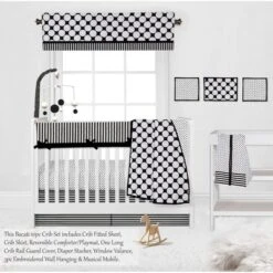 Bacati - Dots Stripes Black/White 10 Pc Crib Bedding Set With Long Rail Guard Cover -Bacati GUEST 4bb4b27c ad04 4b0a a7bf 1fe8fa4273ed