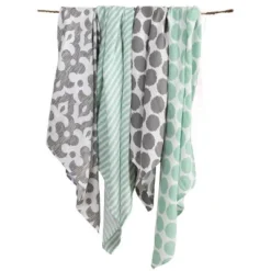 Bacati - Ikat Mint/Gray Dots/Stripes Swaddling Muslin Blankets Set Of 4 -Bacati GUEST 4f0ba4f6 47e5 4062 8a53 d20066ea2f19