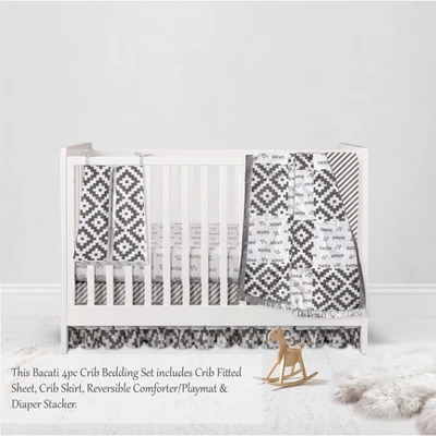 Bacati - Love Gray/Silver 4 Pc Crib Bedding Set With Diaper Caddy 4 Bacati - Love Gray/Silver 4 Pc Crib Bedding Set With Diaper Caddy - Image 2