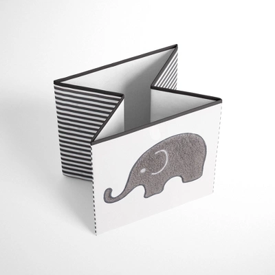 Bacati - Elephants White/Gray Fabric Storage Box/Tote Small 3 Bacati - Elephants White/Gray Fabric Storage Box/Tote Small