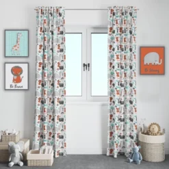 Bacati - Jungle Safari Aqua/Orange/Grey Curtain Panel