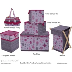 Bacati - Owls Pink/Gray Girls Collapsible Laundry Hamper -Bacati GUEST 51358a5f cfcb 487e bbef 54ed9fdc4308 1