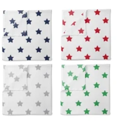 Bacati - Stars Boys Swaddling Muslin Blankets Of 4 (Navy,Green, Red,Gray)